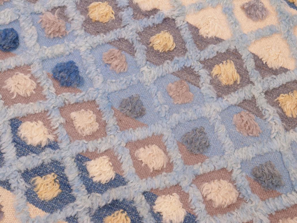 handmade Modern Moroccan Hi Blue Beige Hand Knotted RECTANGLE 100% WOOL area rug 6x9