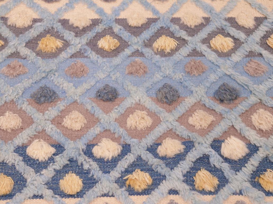 handmade Modern Moroccan Hi Blue Beige Hand Knotted RECTANGLE 100% WOOL area rug 6x9