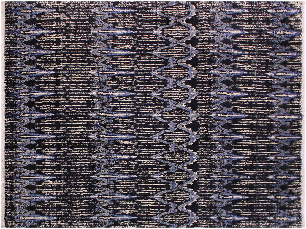 handmade Modern Moroccan Black Ivory Hand Knotted RECTANGLE 100% WOOL area rug 9x12