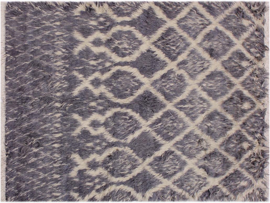 handmade Modern Moroccan Gray Ivory Hand Knotted RECTANGLE 100% WOOL area rug 4x6