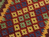 handmade Geometric Kilim Red Gold Hand-Woven RECTANGLE 100% WOOL area rug 3x5