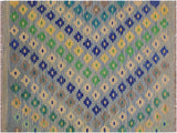 handmade Geometric Kilim Blue Gray Hand-Woven RECTANGLE 100% WOOL area rug 3x4