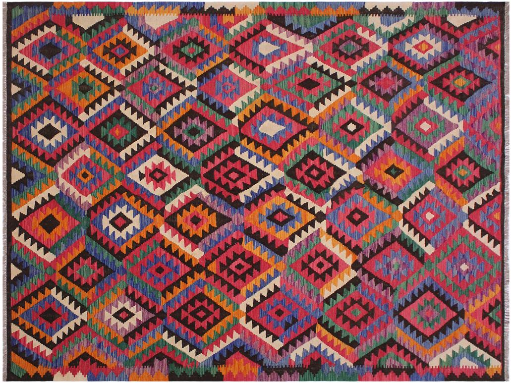 handmade Geometric Kilim Brown Beige Hand-Woven RECTANGLE 100% WOOL area rug 7x9