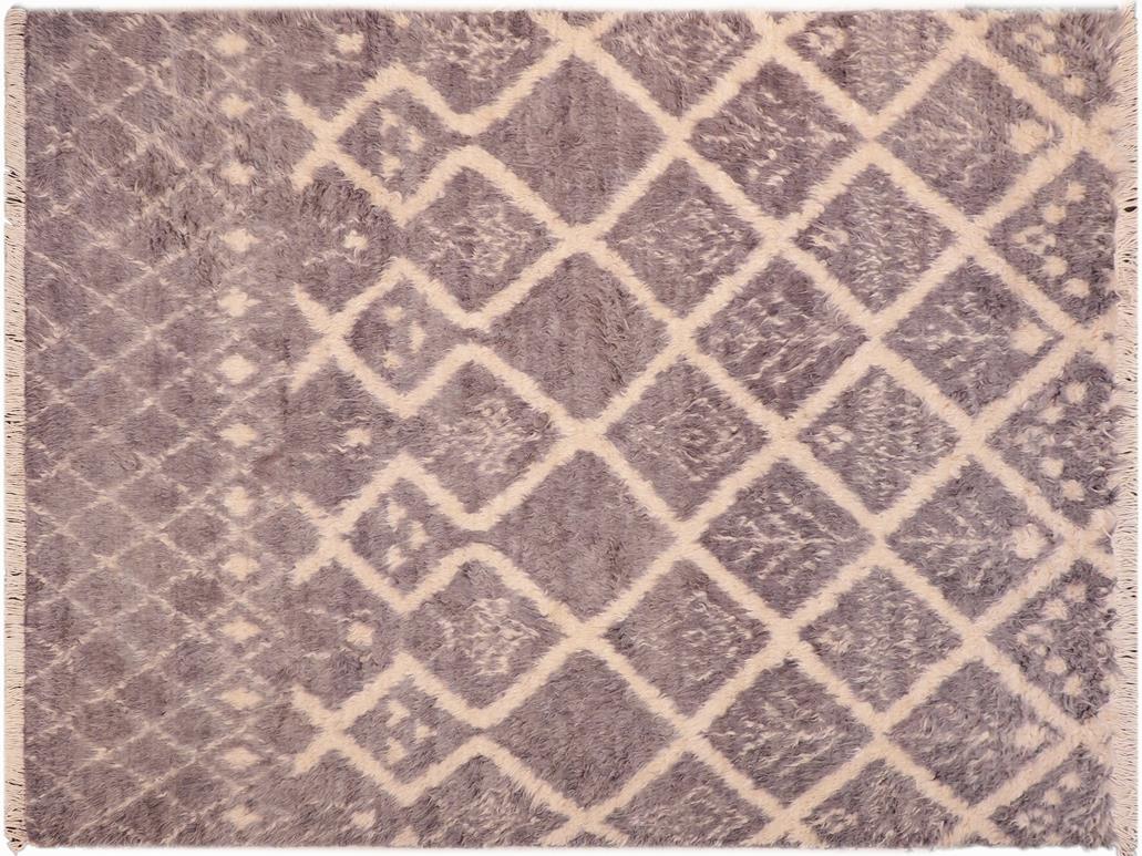 handmade Modern Moroccan Gray Beige Hand Knotted RECTANGLE 100% WOOL area rug 6x9