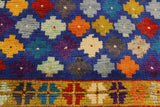 handmade Geometric Balouchi Blue Gold Hand Knotted RECTANGLE 100% WOOL area rug 5 x 7