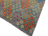 handmade Geometric Kilim Green Orange Hand-Woven RECTANGLE 100% WOOL area rug 7x10