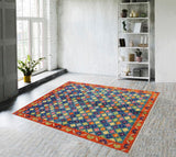 handmade Geometric Balouchi Teal Orange Hand Knotted RECTANGLE 100% WOOL area rug 5 x 7