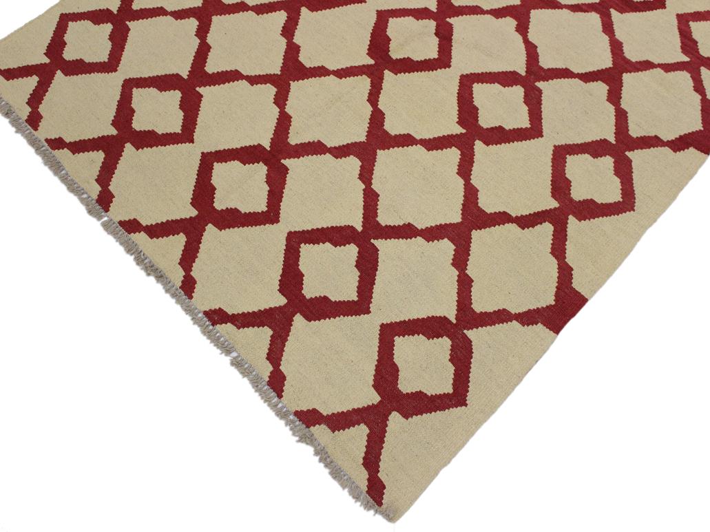 handmade Geometric Kilim Beige Red Hand-Woven RECTANGLE 100% WOOL area rug 4x6