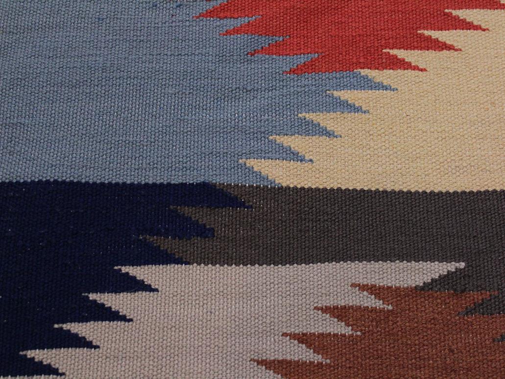 handmade Geometric Kilim Gray Blue Hand-Woven RECTANGLE 100% WOOL area rug 6x9