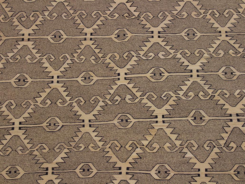 handmade Geometric Kilim Gray Tan Hand-Woven RECTANGLE 100% WOOL area rug 6x8