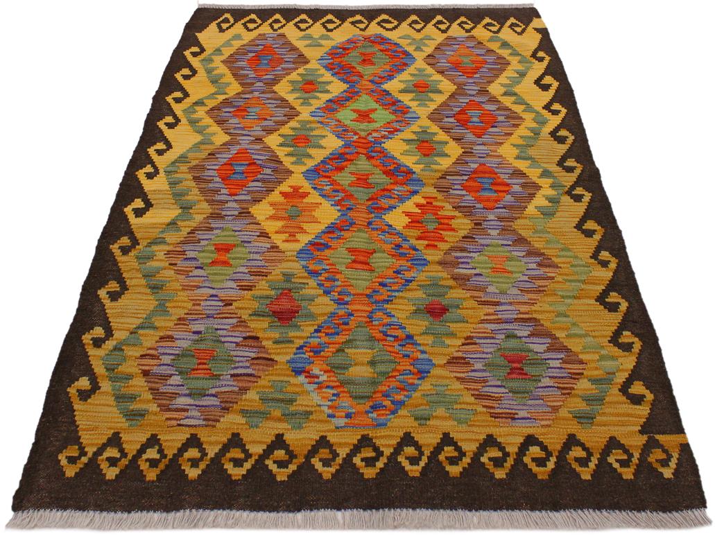 handmade Geometric Kilim Chocolate Gold Hand-Woven RECTANGLE 100% WOOL area rug 3x5