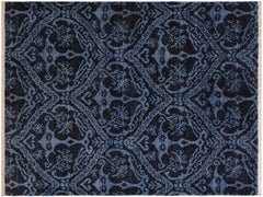 handmade Modern Nabila Blue Lt. Green Hand Knotted RECTANGLE WOOL&SILK area rug 4x6