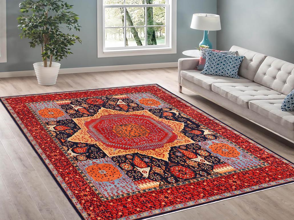 handmade Geometric Mamluk Blue Red Hand Knotted RECTANGLE 100% WOOL area rug 9x12