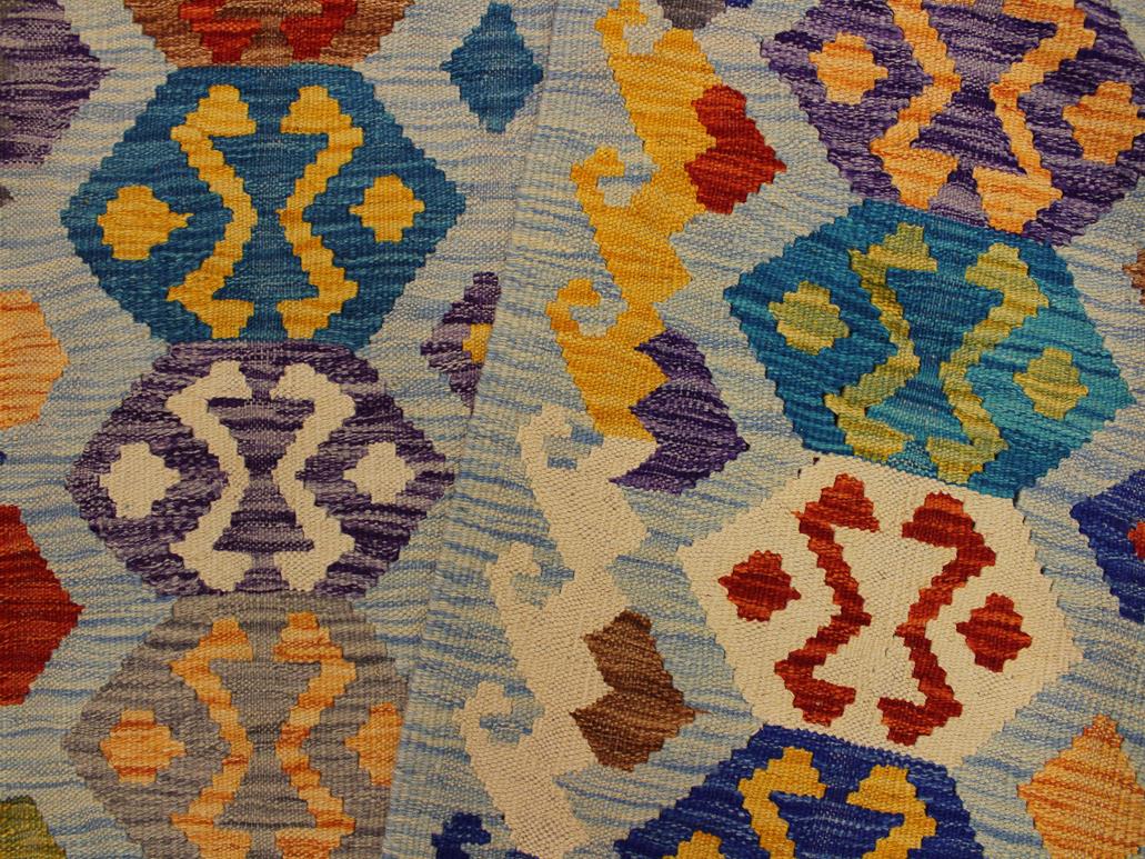 handmade Geometric Kilim Gray Blue Hand-Woven RECTANGLE 100% WOOL area rug 5x7