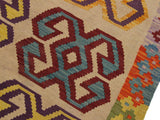 handmade Geometric Kilim Beige Red Hand-Woven RECTANGLE 100% WOOL area rug 3x5