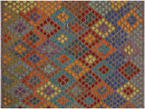 handmade Geometric Kilim Brown Gray Hand-Woven RECTANGLE 100% WOOL area rug 7x10