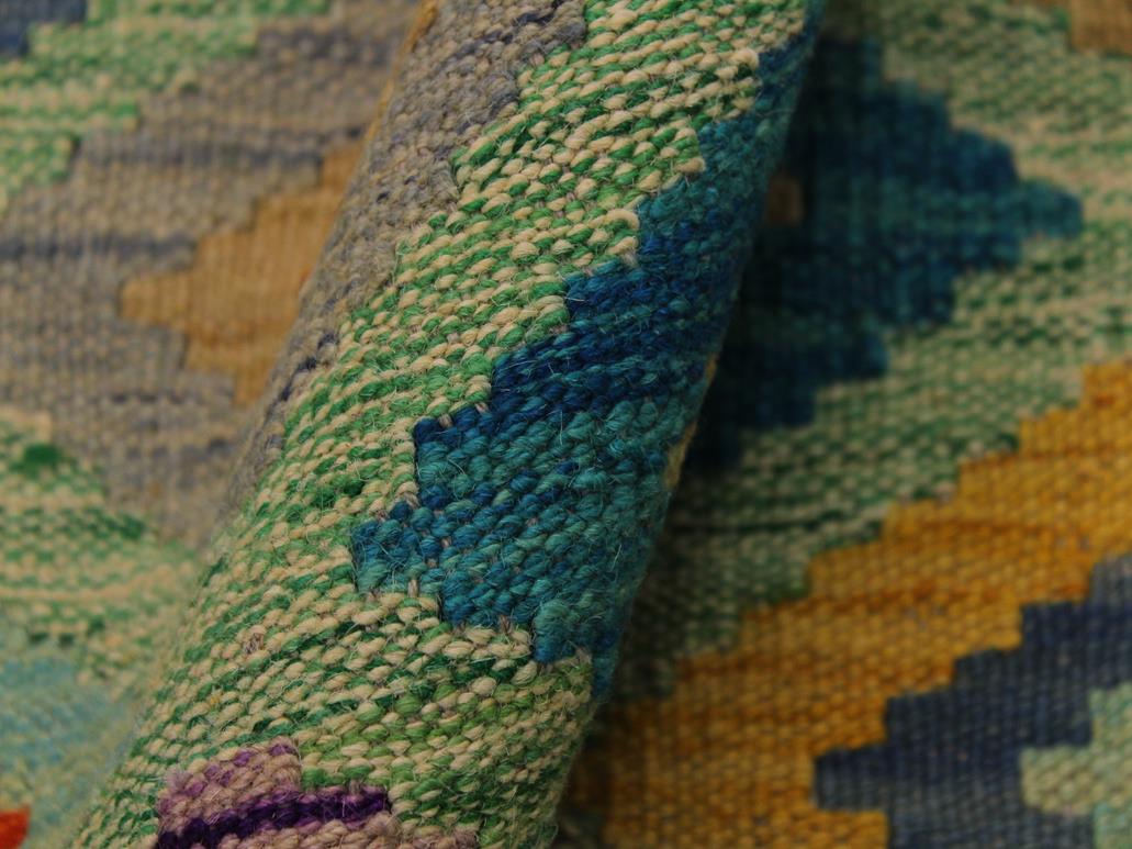 handmade Geometric Kilim Green Beige Hand-Woven RECTANGLE 100% WOOL area rug 7x10