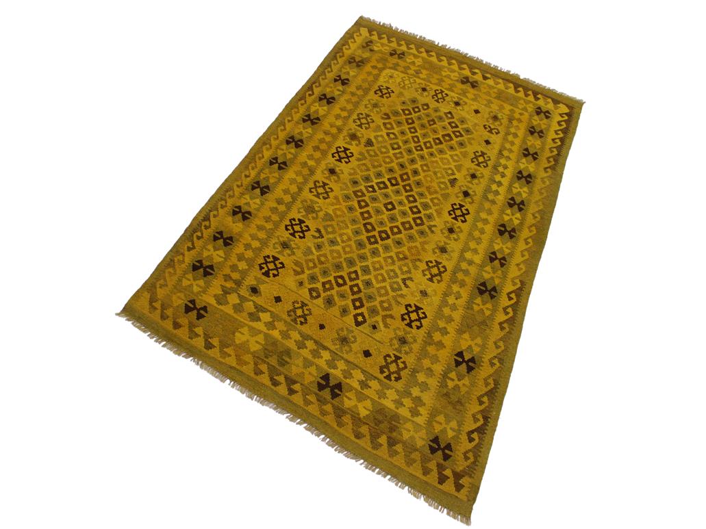 handmade Geometric Kilim Yellow Brown Hand-Woven RECTANGLE 100% WOOL area rug 5x8