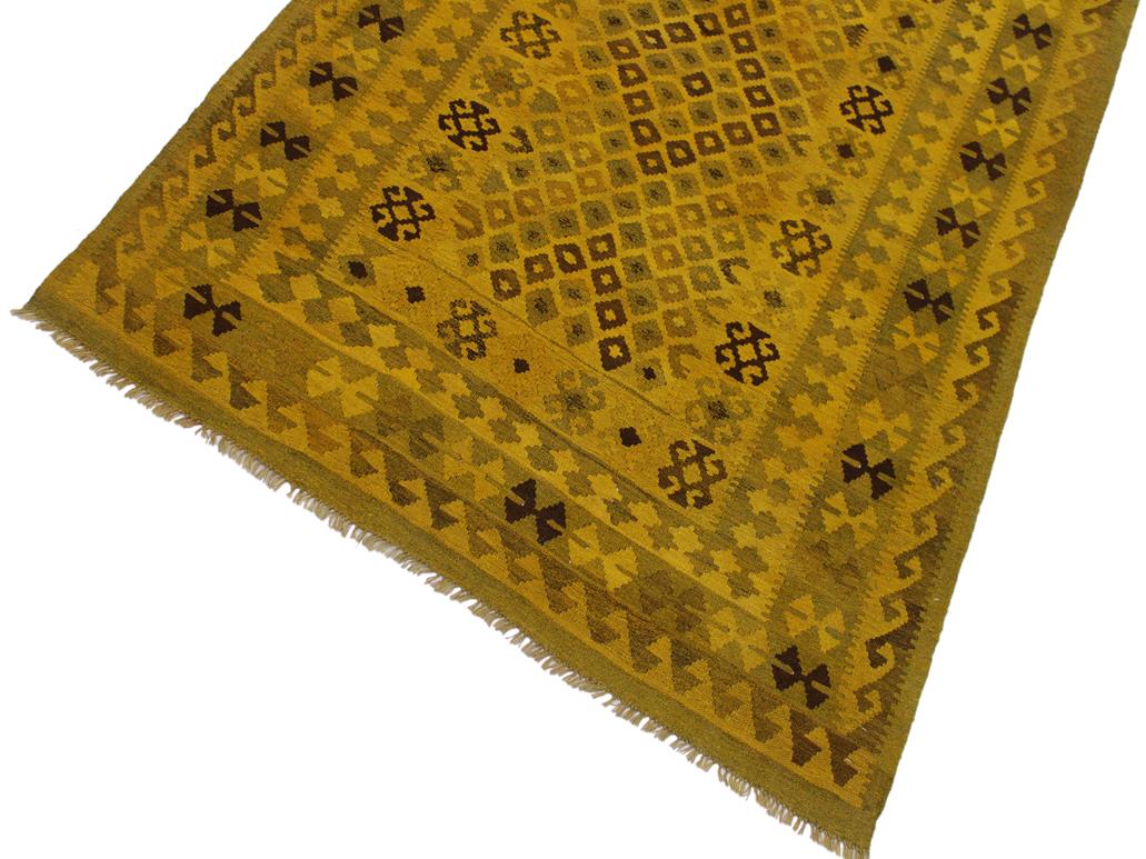 handmade Geometric Kilim Yellow Brown Hand-Woven RECTANGLE 100% WOOL area rug 5x8