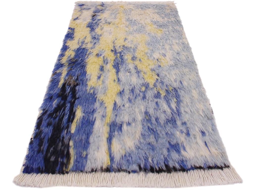 handmade Modern Moroccan Blue Gray Hand Knotted RECTANGLE 100% WOOL area rug 2x3