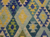 handmade Geometric Kilim Green Blue Hand-Woven RECTANGLE 100% WOOL area rug 7x10