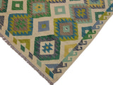 handmade Geometric Kilim Ivory Green Hand-Woven RECTANGLE 100% WOOL area rug 5x8