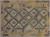 handmade Geometric Kilim Gray Gold Hand-Woven RECTANGLE 100% WOOL area rug 6x8