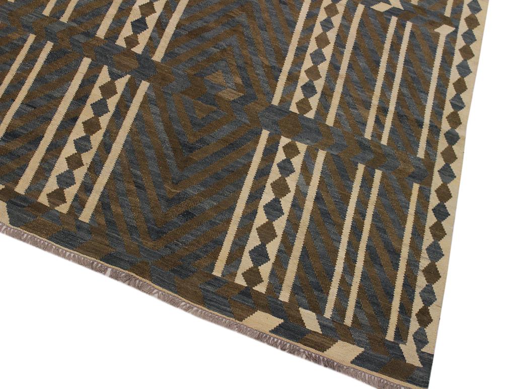 handmade Geometric Kilim Ivory Gray Hand-Woven RECTANGLE 100% WOOL area rug 7x10