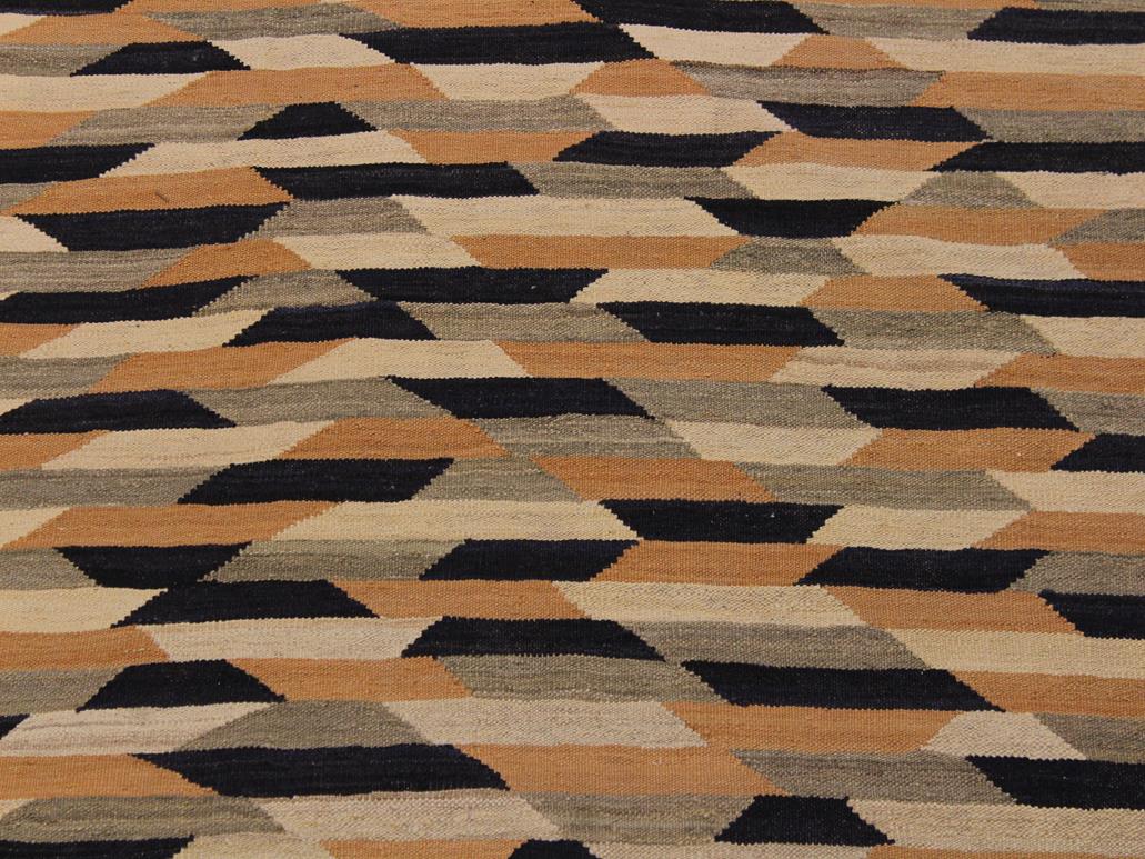 handmade Geometric Kilim Tan Black Hand-Woven RECTANGLE 100% WOOL area rug 6x8