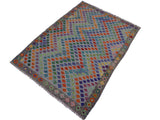 handmade Geometric Kilim Blue Gray Hand-Woven RECTANGLE 100% WOOL area rug 6x8