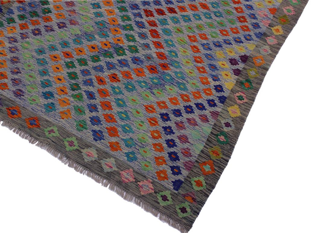 handmade Geometric Kilim Blue Gray Hand-Woven RECTANGLE 100% WOOL area rug 6x8
