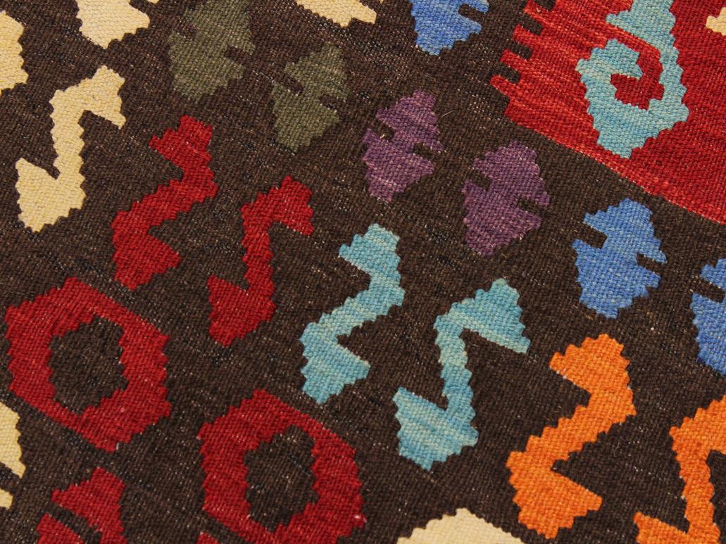 handmade Geometric Kilim Chocolate Rust Hand-Woven RECTANGLE 100% WOOL area rug 8x10