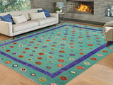 handmade Modern Moroccan Hi Green Blue Hand-Woven RECTANGLE 100% WOOL area rug 10x13
