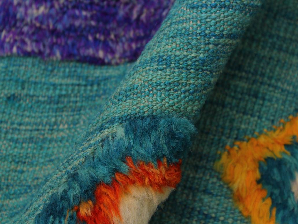 handmade Modern Moroccan Hi Green Blue Hand-Woven RECTANGLE 100% WOOL area rug 10x13