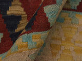 handmade Geometric Kilim Tan Blue Hand-Woven RECTANGLE 100% WOOL area rug 4x6