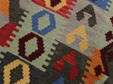 handmade Geometric Kilim Gray Red Hand-Woven RECTANGLE 100% WOOL area rug 6x8