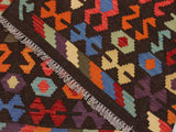 handmade Geometric Kilim Chocolate Rust Hand-Woven RECTANGLE 100% WOOL area rug 9x10
