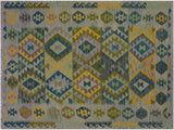 handmade Geometric Kilim Gray Blue Hand-Woven RECTANGLE 100% WOOL area rug 5x7
