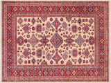 handmade Geometric Super Kazak Beige Red Hand Knotted RECTANGLE 100% WOOL area rug 8x10