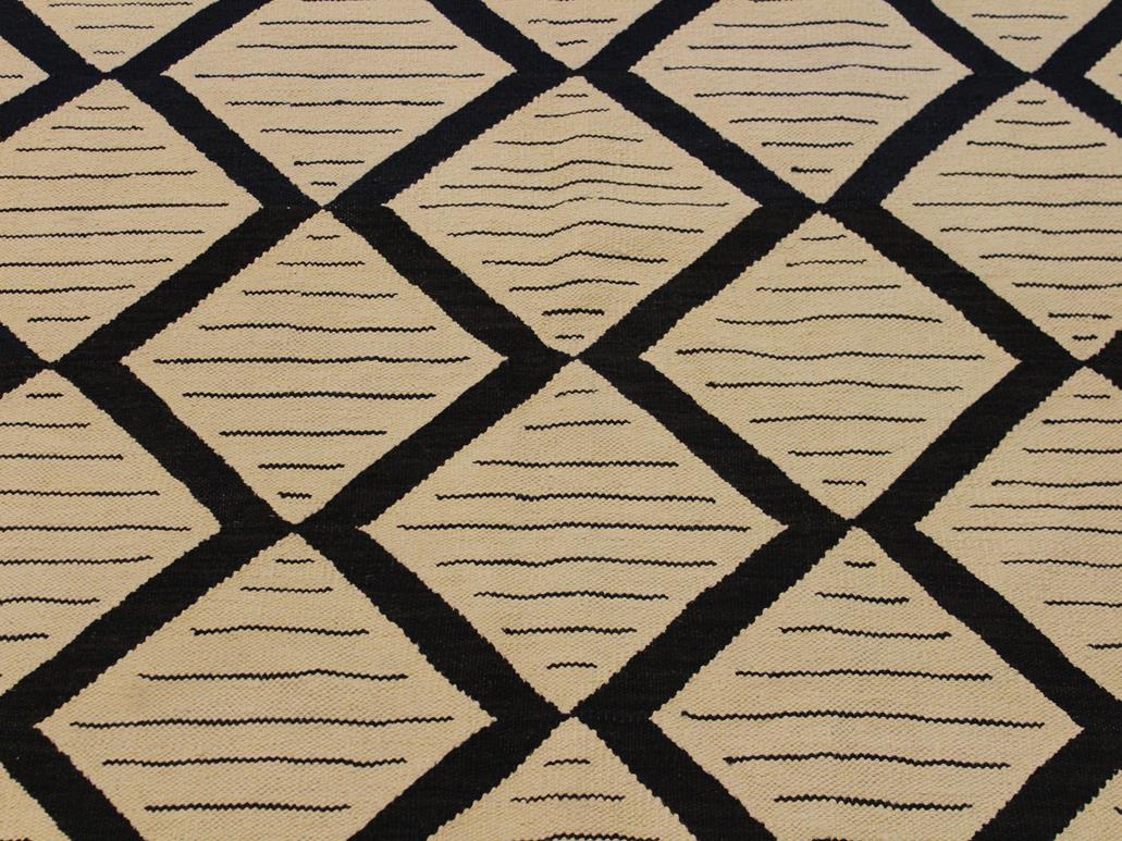 handmade Geometric Kilim Beige Black Hand-Woven RECTANGLE 100% WOOL area rug 10x13
