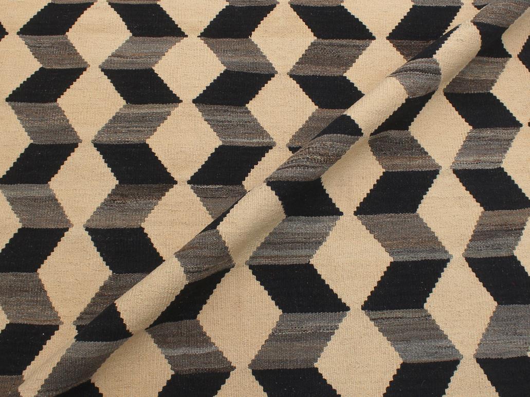handmade Geometric Kilim Black Beige Hand-Woven RECTANGLE 100% WOOL area rug 4x6