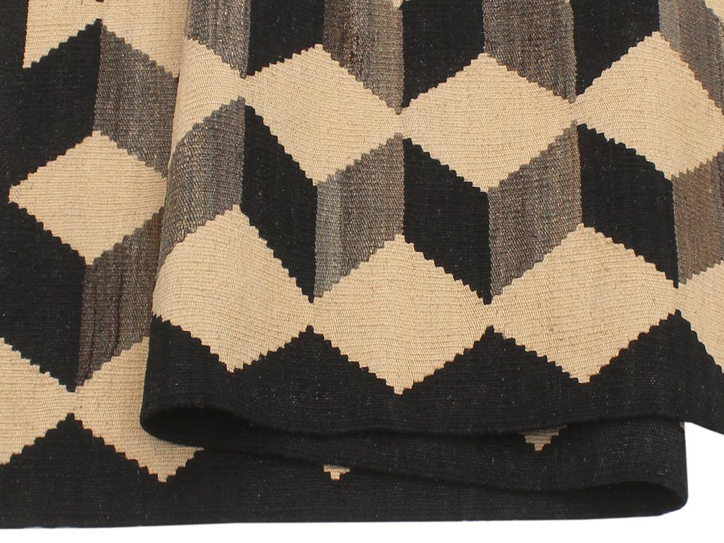 handmade Geometric Kilim Black Beige Hand-Woven RECTANGLE 100% WOOL area rug 4x6