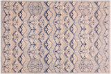 Modern Ziegler Spriggs Blue Beige Hand-Knotted Wool Rug - 6'2'' x 9'5''