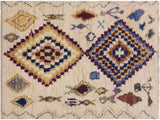 Rustic Moroccan Stafford Ivory/Blue Wool Rug - 5'1'' x 7'1''