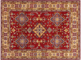 Southwestern Kazak Strain Red/Beige Wool Rug - 5'8'' x 7'9''