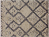 Modern Moroccan Stringer Ivory/Grey Wool Rug - 4'1'' x 6'1''