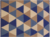 handmade Geometric Kilim Ivory Blue Hand-Woven RECTANGLE 100% WOOL area rug 4x6