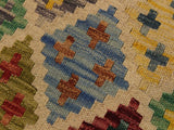 handmade Geometric Kilim Ivory Blue Hand-Woven RECTANGLE 100% WOOL area rug 5x7