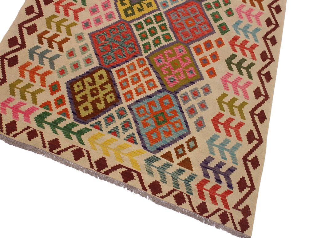 handmade Geometric Kilim Ivory Red Hand-Woven RECTANGLE 100% WOOL area rug 6x8