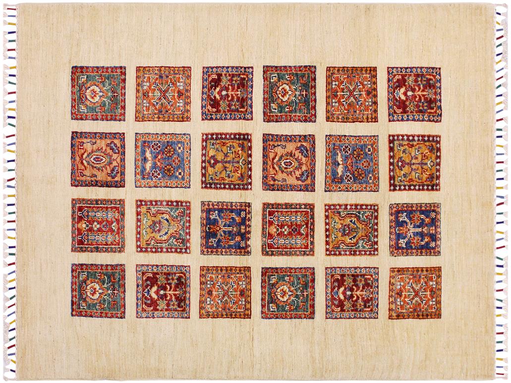 handmade Geometric Khorgeen Beige Red Hand Knotted RECTANGLE 100% WOOL area rug 3x5